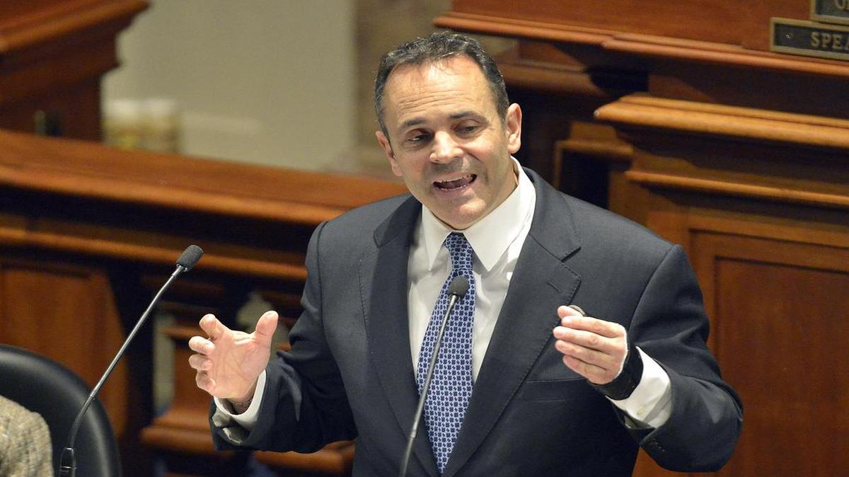 Gov. Matt Bevin delivered his budget Tuesday before a joint legislative session in the House chambers at the Kentucky state Capitol.