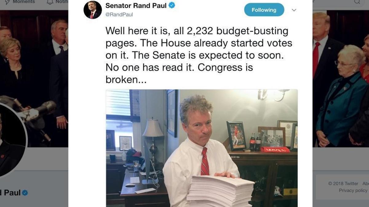 Sen. Rand Paul insisted on reading the entire 2,232 page federal budget plan.