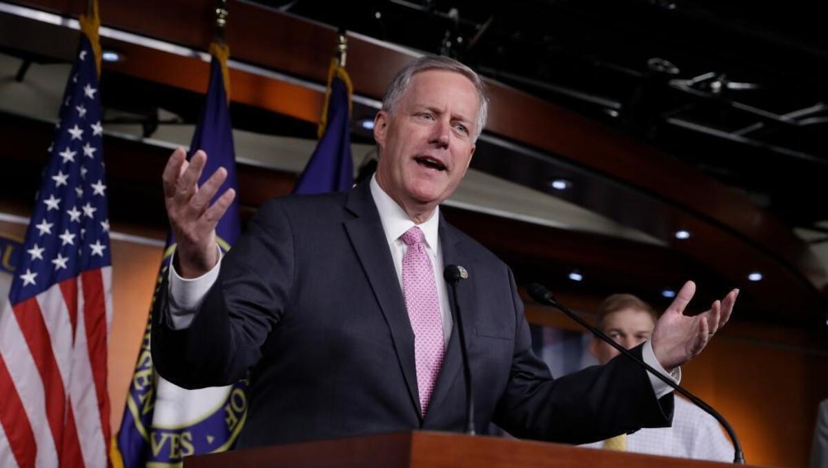 House Freedom Caucus Chairman Rep. Mark Meadows, R-N.C. speaks during a news conference on Capitol Hill in Washington, Wednesday, July 12, 2017, to say that his group wants to delay the traditional August recess until work is accomplished on health care, the debt ceiling and tax reform.