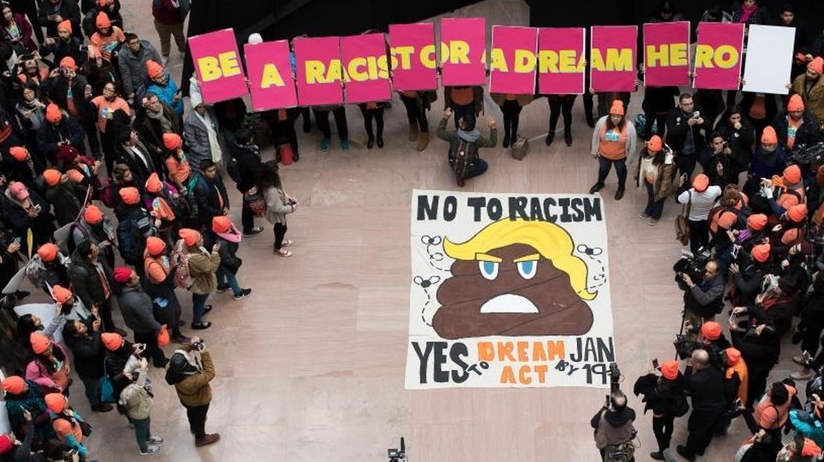 Protesters demonstrate over the fate of the Deferred Action for Childhood Arrivals program, on Capitol Hill in Washington on Tuesday.