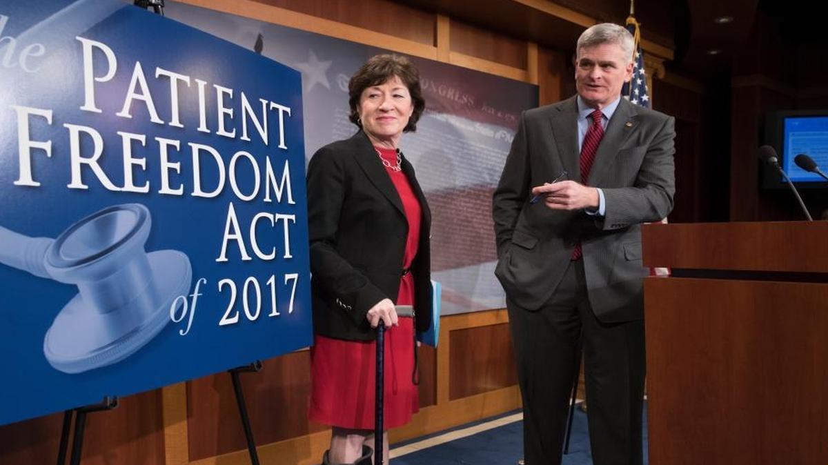 Sen. Susan Collins, R-Maine, and Sen. Bill Cassidy, R-La., participate in a news conference on Capitol Hill in Washington, Monday, Jan. 23, 2017, to announce the Patient Freedom Act of 2017, a possible GOP replacement bill for the Affordable Care Act.