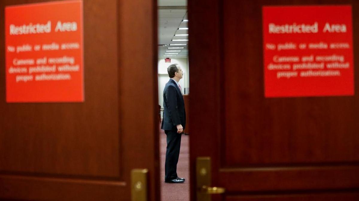 The House Intelligence Committee's ranking member Rep. Adam Schiff, D-Calif., is seen before speaking to reporters on Capitol Hill in Washington last week Thursday after committee chairman Rep. Devin Nunes, R-Calif., stepped aside from the panel's investigation of Russian meddling in the election.