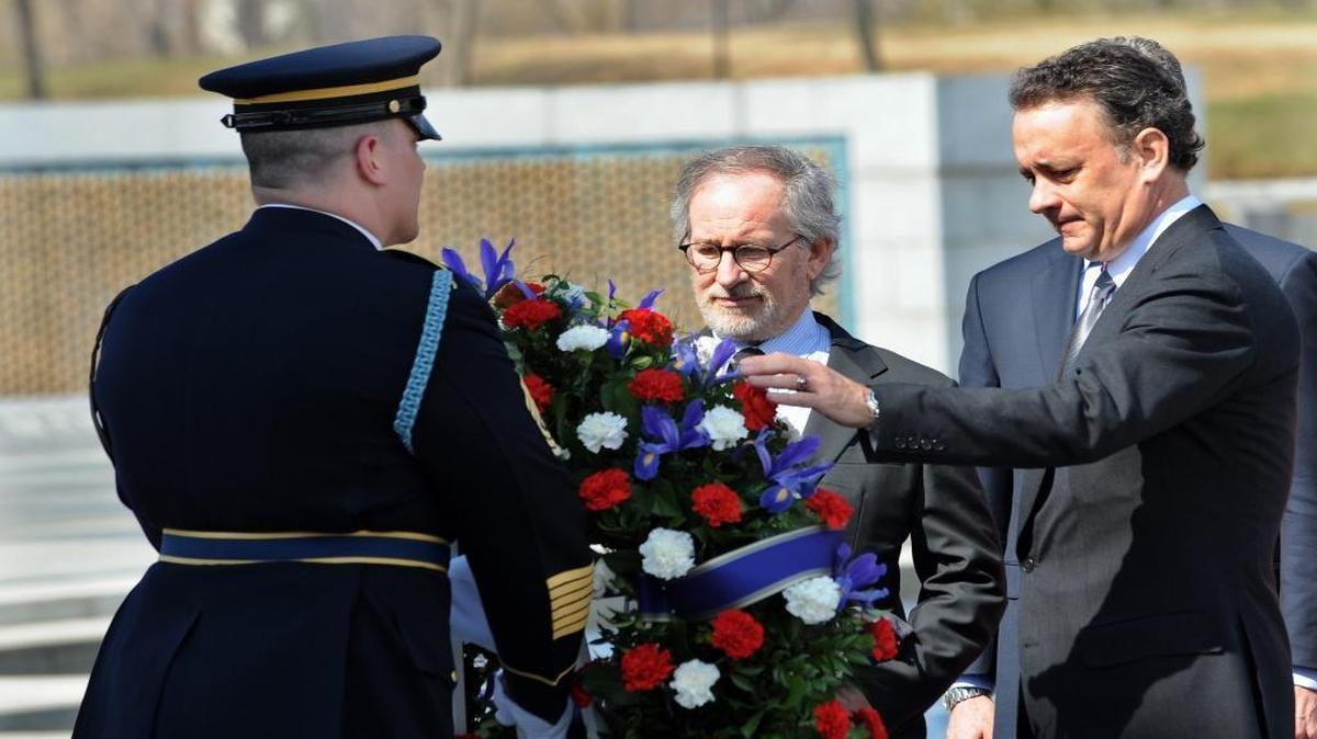 Oscar-winning actor and filmmaker Tom Hanks, who helped raise funds for the World War II Memorial on the National Mall, has joined the Eisenhower Memorial Commission's Advisory Board to do the same for a memorial to President Dwight D. Eisenhower. In photo, producer-director Steven Spielberg, center, and Hanks lay a wreath at the WWII Memorial in Washington, D.C. on March 11, 2010.