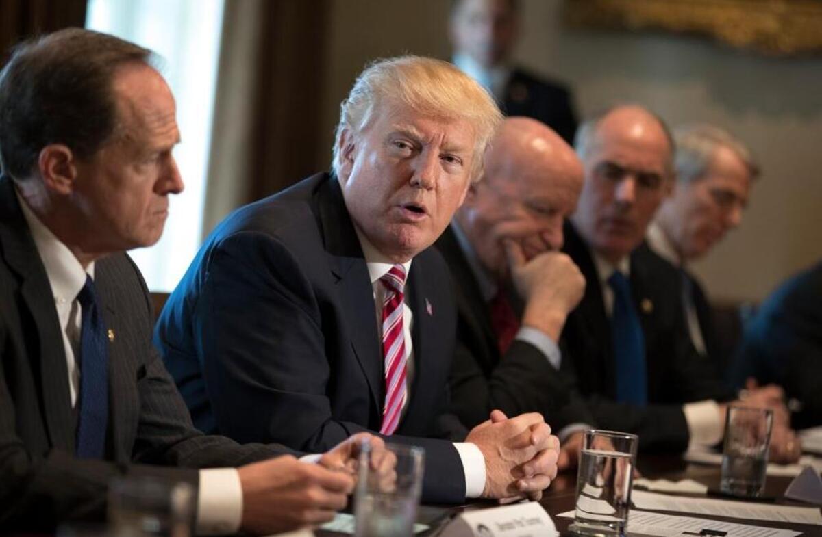 President Donald Trump meets with lawmakers to discuss trade policy. Trump announced on Wednesday that he would oppose immigration bills that “fail to deliver for the American people;” a month ago, he told lawmakers that he would sign any immigration bill that Congress sends him.
