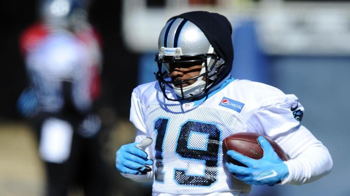 Is Carolina Panthers wide receiver Ted Ginn, Jr., shown during practice this week, thinking about how his team’s win over the Cardinals this Sunday would net some Arizona tamales for U.S. Rep. Renee Ellmers?