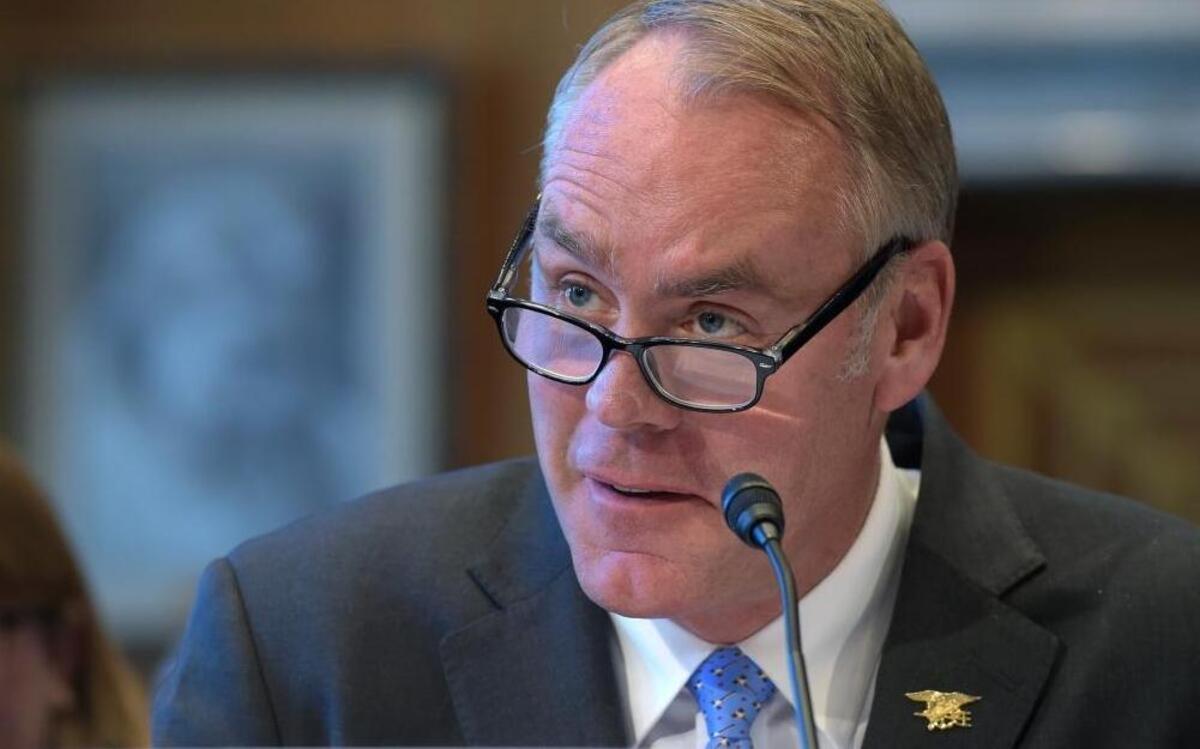 Interior Secretary Ryan Zinke testifies on Capitol Hill in Washington, Wednesday, March 8, 2017, before the Senate Indian Affairs Committee hearing on priorities for the Trump administration.