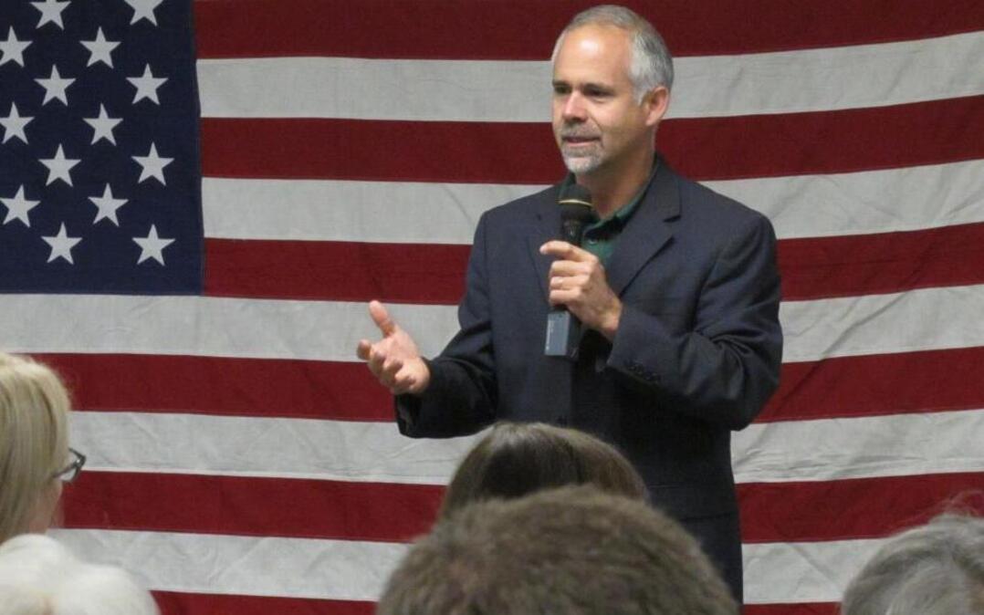 In this July 25, 2016 photo, U.S. Rep. Tim Huelskamp, R-Kan., speaks during a campaign town hall meeting in St. Marys, Kan. Huelskamp lost his primary race, but he’s still got work he wants done in Washington.