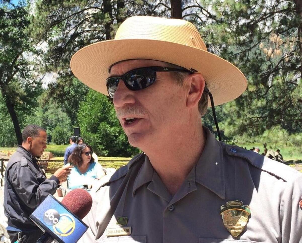 Yosemite National Park Superintendent Don Neubacher talks to reporters earlier this year.
