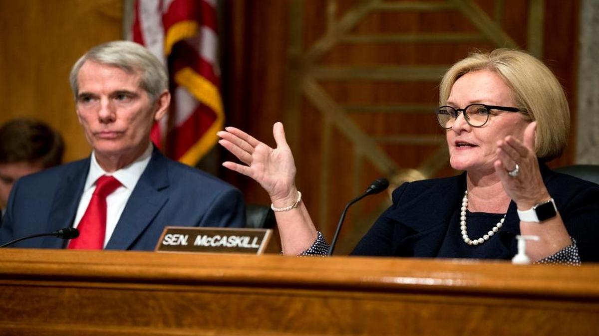Sens. Rob Portman, R-Ohio, and Claire McCaskill, D-Mo., question witnesses Wednesday, July 6, 2016, about the social media efforts of the Islamic State.