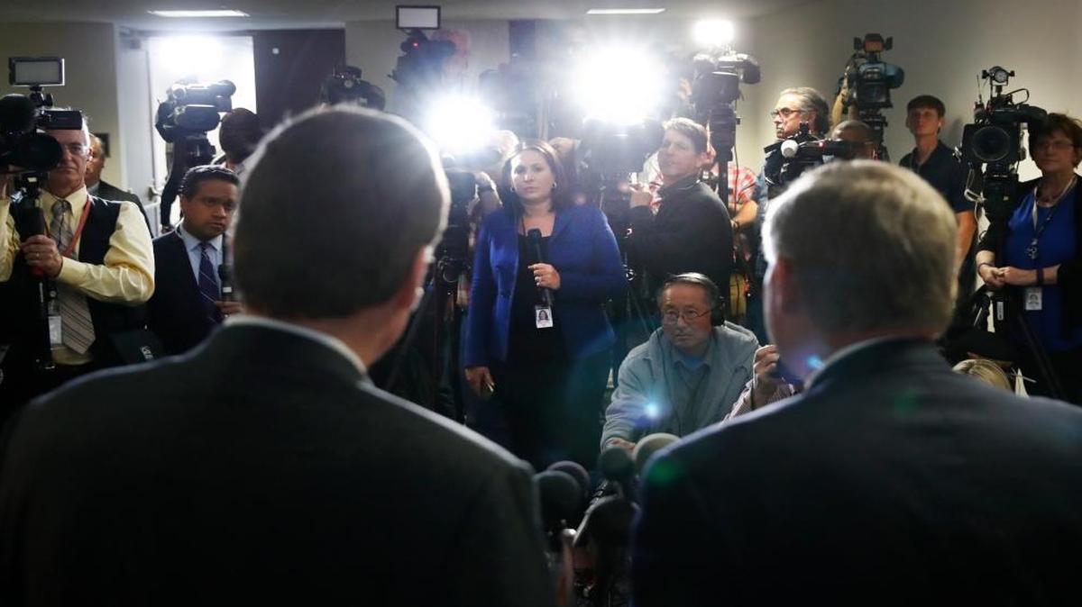 In this file photo, Senate Intelligence Committee Chairman Sen. Richard Burr, R-N.C., right, and the committee's vice chairman Sen. Mark Warner, D-Va. meet with reporters on Capitol Hill in Washington, Thursday, May 11, 2017.