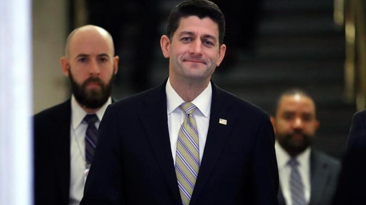 House Speaker Paul Ryan of Wis., arrives for a meeting with House Republicans and President Donald Trump, Thursday. Trump urged House Republicans Thursday to approve a near $1.5 trillion tax overhaul.