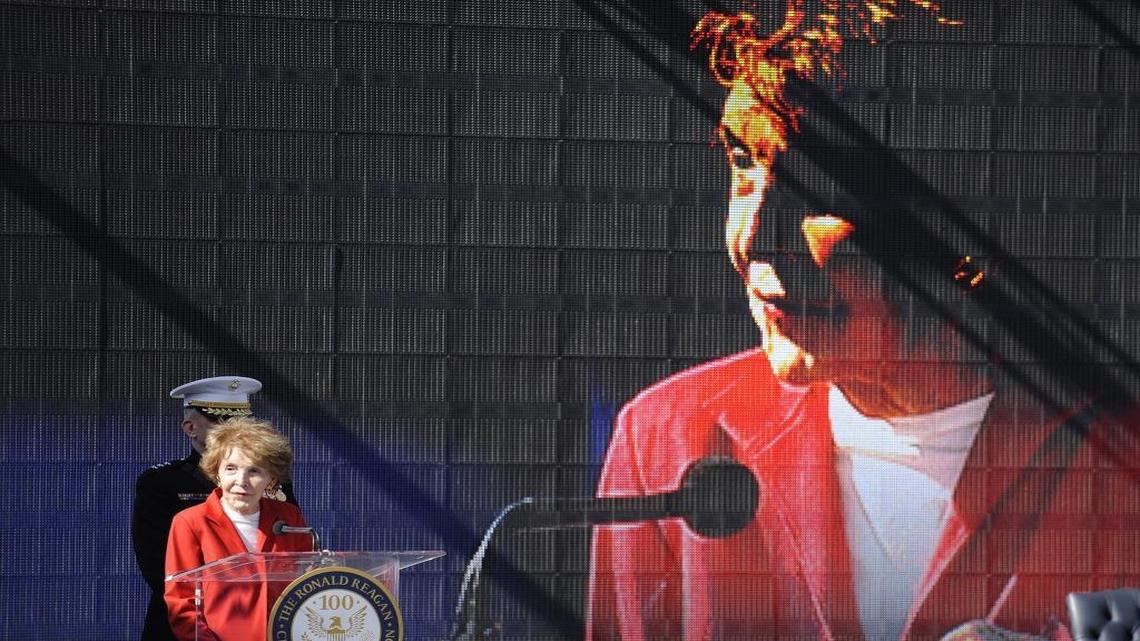 Nancy Reagan speaks to a crowd in 2011 honoring her late husband in Simi Valley, Calif. Nancy Reagan, who died Sunday, was an outspoken advocate for Alzheimer’s research.