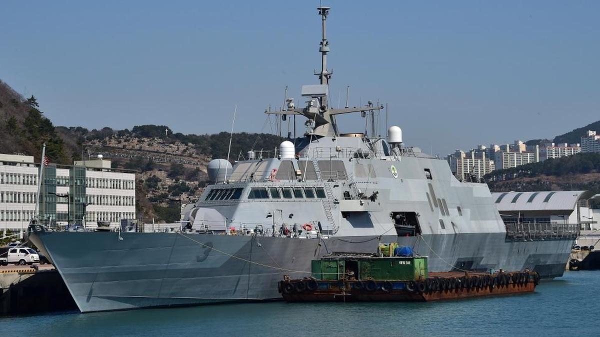 The Navy’s littoral combat ship USS Fort Worth (LCS-3) is moored at a South Korean naval port in the southeastern port city of Busan on Saturday, March 14, 2015.