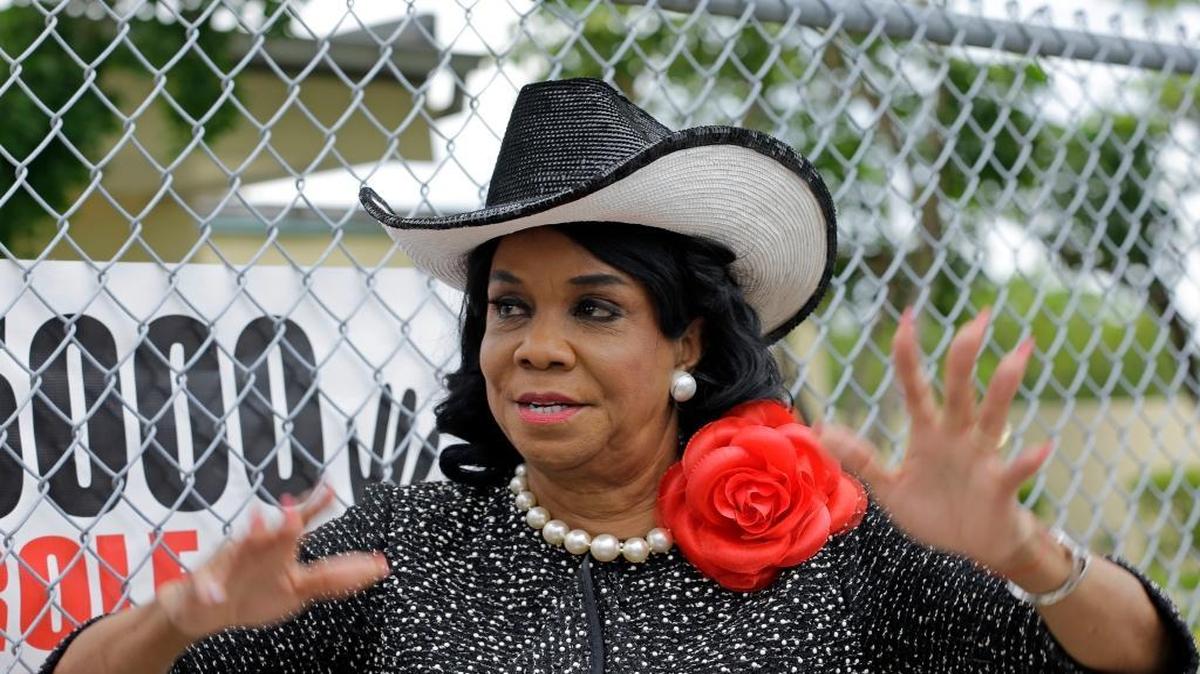Rep. Frederica Wilson, D-Fla., talked to reporters last week in Miami Gardens, Fla. Wilson is standing by her statement that President Donald Trump told Myeshia Johnson, the widow of Sgt. La David Johnson killed in an ambush in Niger, that her husband "knew what he signed up for." In a Wednesday morning tweet, Trump said Wilson's description of the call was "fabricated."