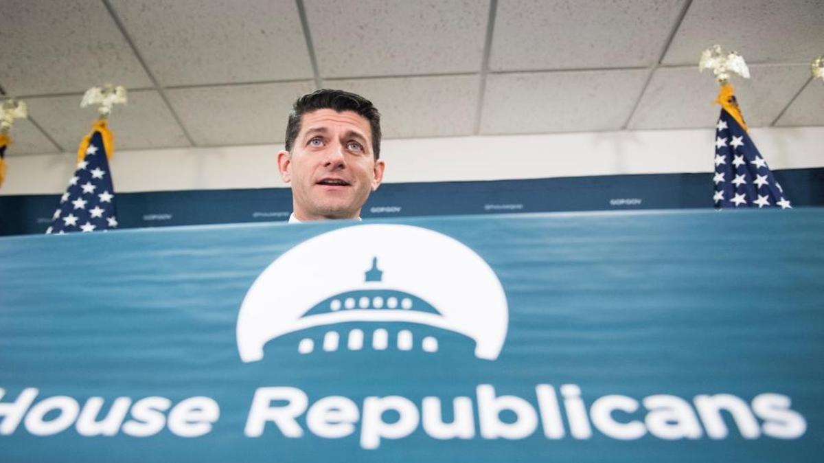 Speaker of the House Paul Ryan speaks to reporters following the House Republican Conference meeting in the Capitol on Tuesday.