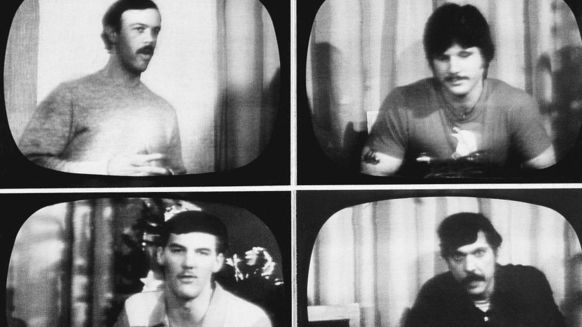 These four photos, made off an NBC-TV television monitor in New York on Dec. 26, 1980, show some of the American hostages as they sent messages to their families and friends from Tehran. Shown, clockwise from upper left, are Joseph Hall, now living in Georgia; Paul Lewis of Homer, Ill.; Phillip Ward, hometown not known; and Kevin Hermening of Oak Creek, Wis.