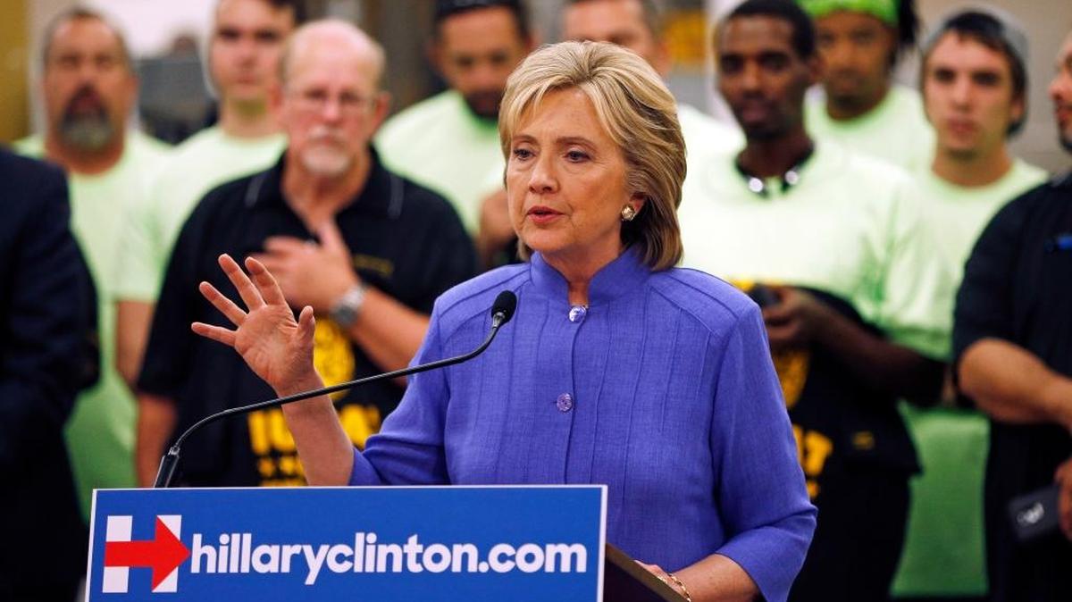 
Democratic presidential candidate Hillary Clinton speaks at an International Union of Painters and Allied Trades training facility Wednesday, Oct. 14, 2015, in Henderson, Nev. Rep. Richard Hanna, R-N.Y., said in a radio interview Wednesday that the House Benghazi Committee was designed, in part, to go after Clinton.
