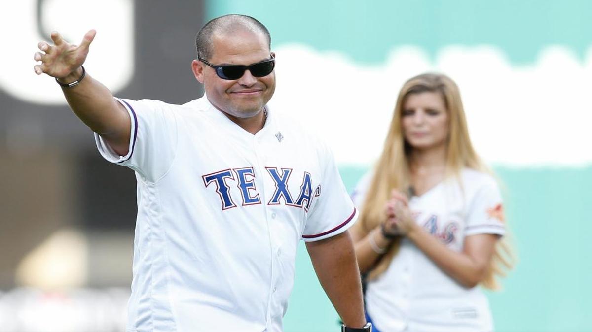 Ivan “Pudge” Rodriguez waves to the crowd before a baseball game against the Cincinnati Reds, Tuesday, June 21, 2016, at Globe Life Park in Arlington, Texas. Rodriguez is up for consideration for the Baseball Hall of Fame and results will be announced on Jan. 18.