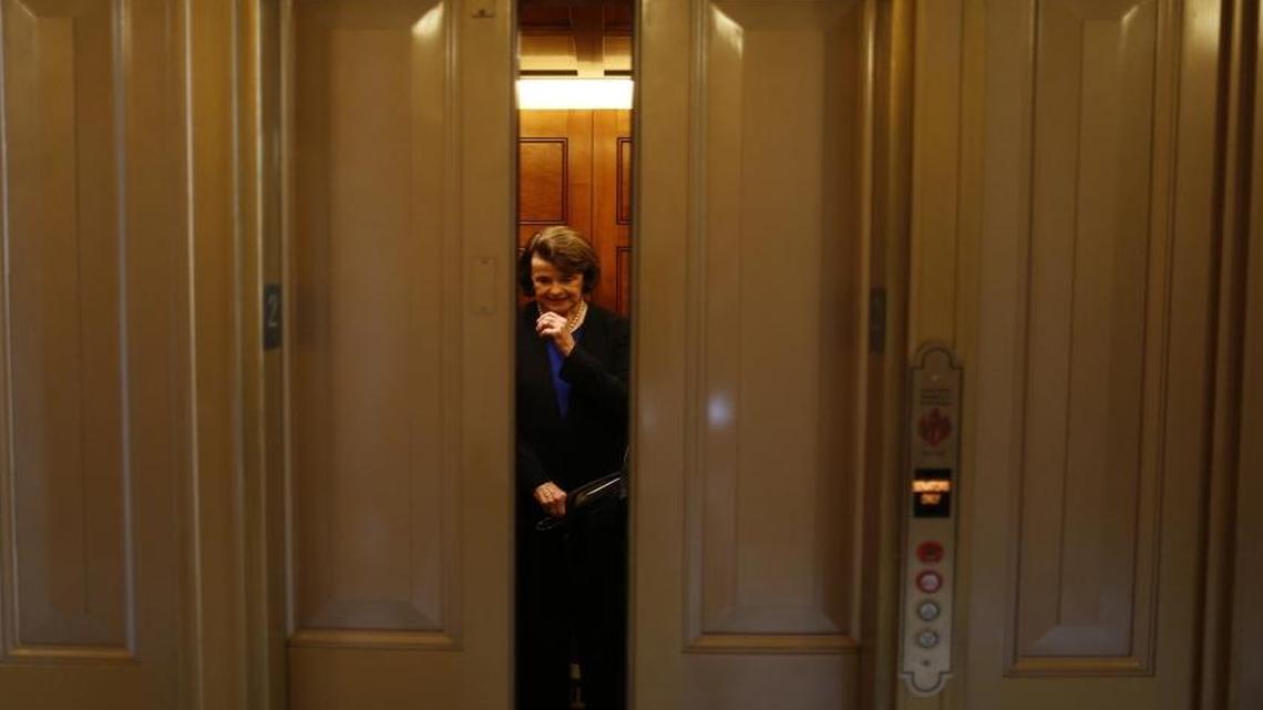 Sen. Dianne Feinstein, D-Calif., is seen in an elevator on Capitol Hill this week after speaking on the Senate floor about gun legislation.