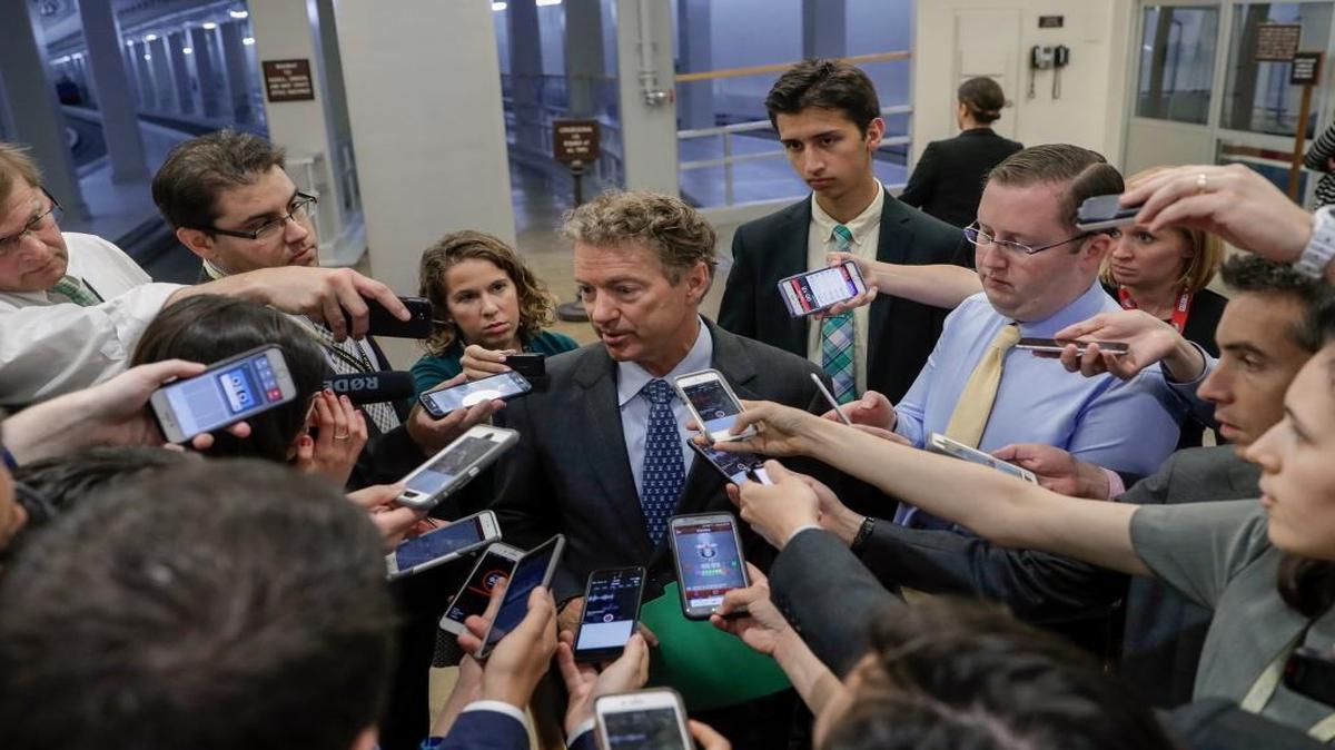 Sen. Rand Paul, R-Ky., speaks to reporters at the Capitol after Republicans released their long-awaited bill to scuttle much of President Barack Obama's Affordable Care Act, at the Capitol in Washington, Thursday, June 22, 2017. He is one of four GOP senators to say they are opposed it but are open to negotiations, which could put the measure in immediate jeopardy.
