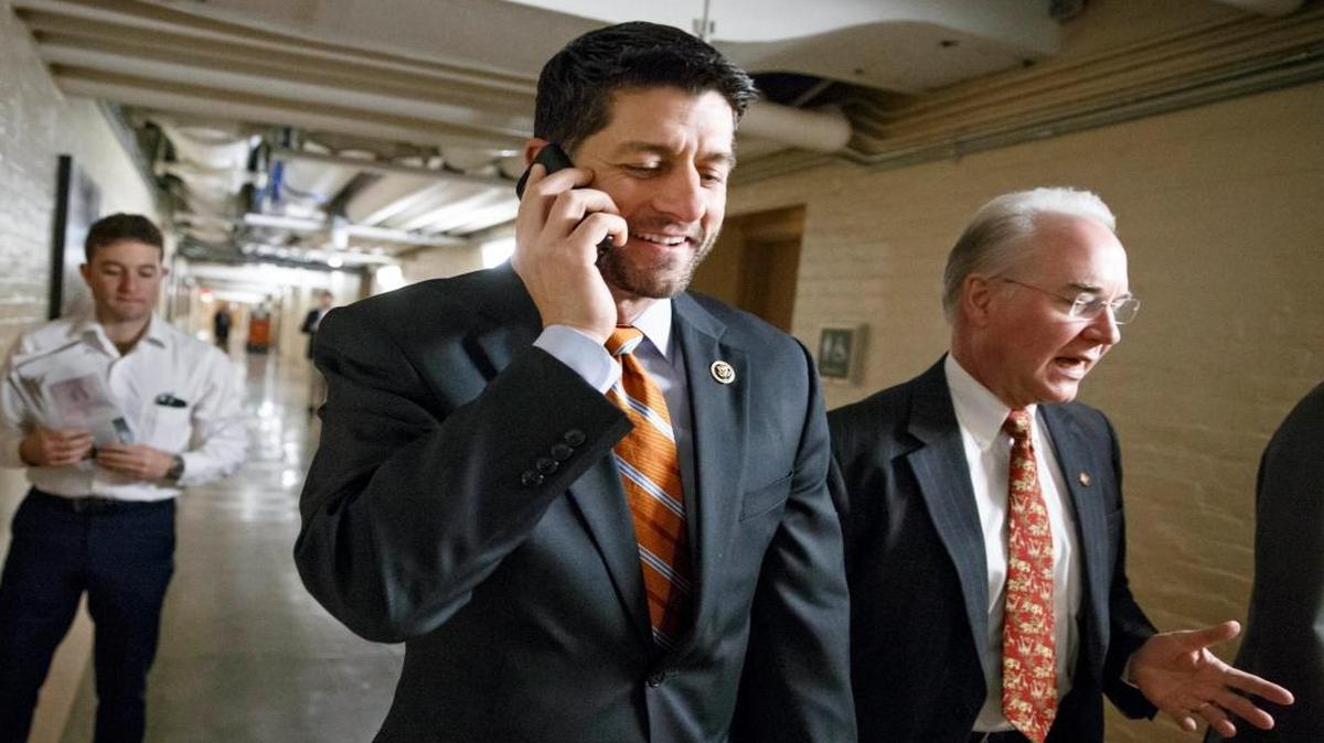 In this Jan. 13, 2015, file photo, House Ways and Means Committee Chairman Rep. Paul Ryan, R-Wis., left, joined by Rep. Tom Price, R-Ga., heads to a meeting of House Republicans on Capitol Hill in Washington. Now that President Donald Trump has taken office, Republicans will have the opportunity to do something they have desired for years: overhaul Medicaid, the program that provides health care to millions of lower-income Americans and those with disabilities. Republicans have argued that states have little incentive to keep expenses under control because no state pays more than half the total cost. Ryan and Trump’s pick for secretary of health and human services, Price, want to switch to block grants.