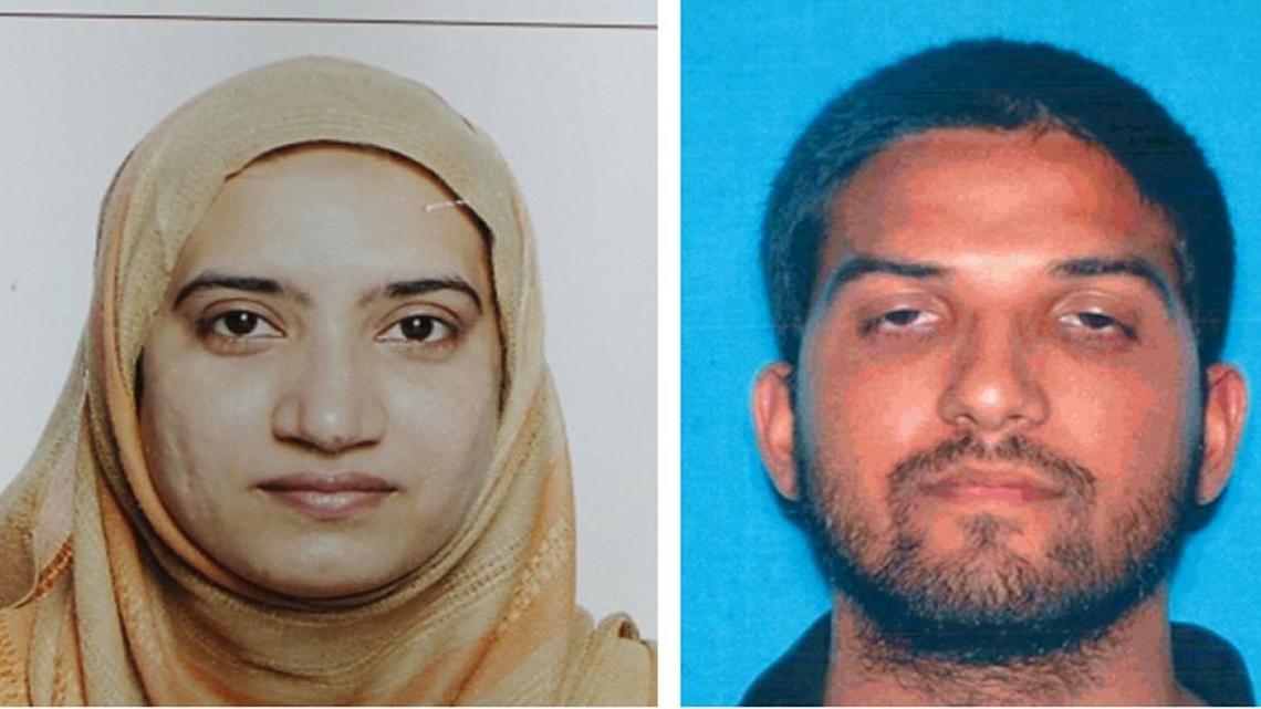 This undated combination of photos provided by the FBI and the California Department of Motor Vehicles shows Tashfeen Malik, left, and Syed Farook. Malik made it through extensive background checks to receive residency in the United States. The two were communicating about jihad even before they met in 2013, the FBI says.