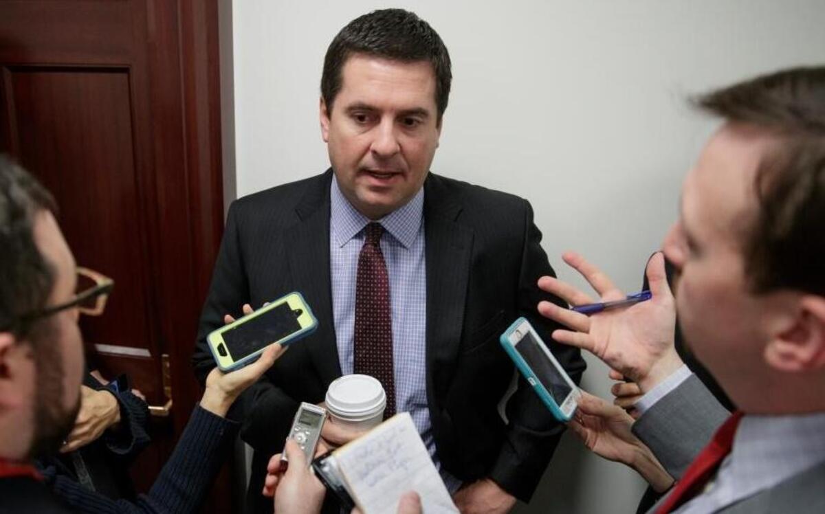 House Intelligence Committee Chairman Rep. Devin Nunes, R-Calif., is questioned by reporters on Capitol Hill in Washington, Feb. 14, 2017.