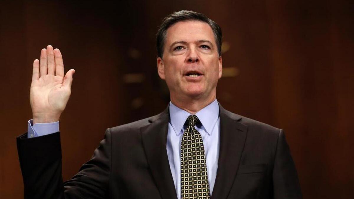 FBI Director James Comey is sworn-in on Capitol Hill in Washington, Wednesday, May 3, 2017, prior to testifying before the Senate Judiciary Committee hearing: "Oversight of the Federal Bureau of Investigation."