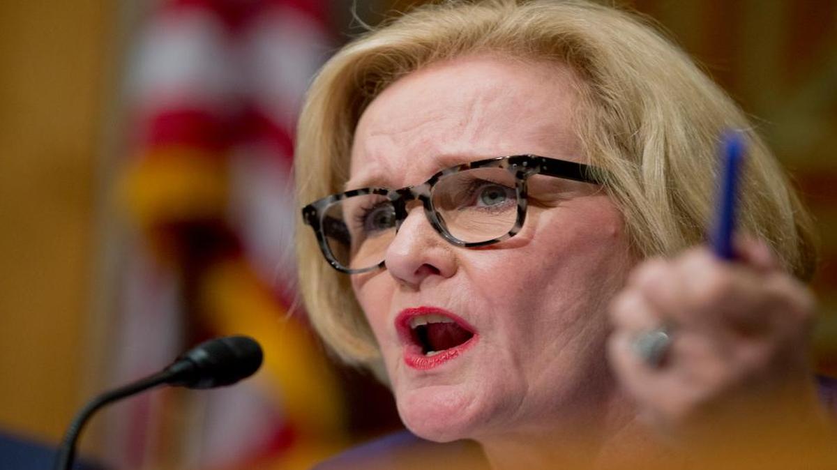 Sen. Claire McCaskill, D-Mo., ranking member on the Senate Permanent Subcommittee on Investigations, questions witnesses during the subcommittee's hearing on human trafficking, Jan. 28, 2016, in Washington.