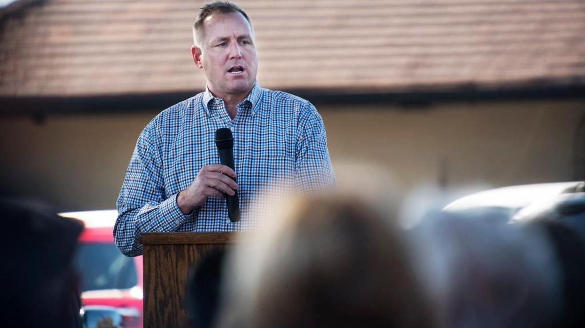 Congressman Jeff Denham speaks during a ceremony to honor local veterans in Central Park on Veterans Day in Turlock, California, on Wednesday, Nov. 11, 2015.