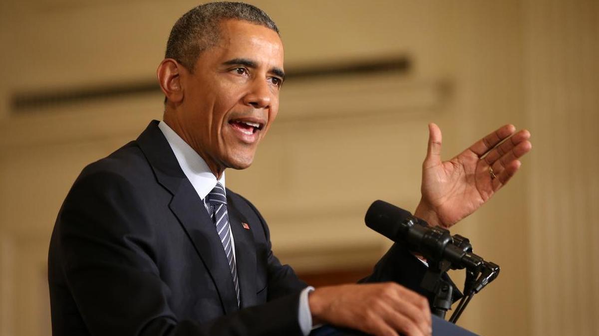 
President Barack Obama speaks about his Clean Power Plan, Monday, Aug. 3, 2015, in the East Room at the White House in Washington. The president is mandating even steeper greenhouse gas cuts from U.S. power plants than previously expected, while granting states more time and broader options to comply.
