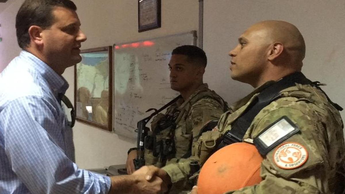 Rep. David Valadao, R-Hanford, greets a member of the Multinational Force & Observers in Egypt.