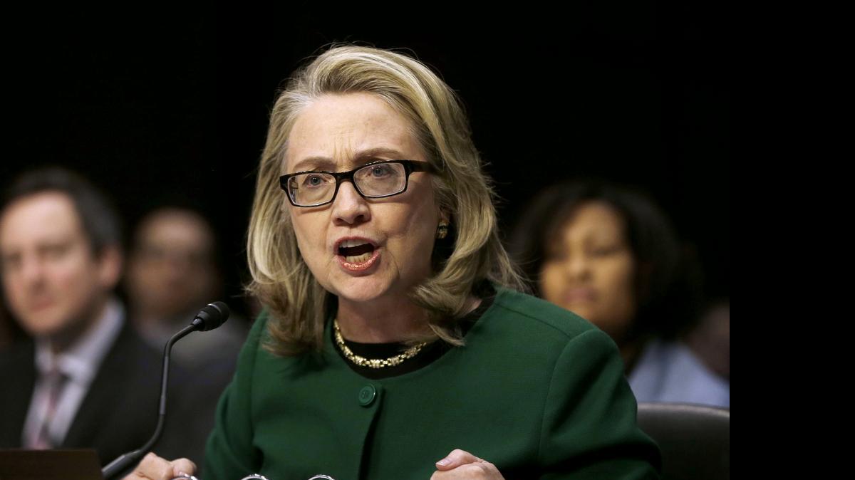 
In this Jan. 23, 2014, then-Secretary of State Hillary Rodham testifies on Capitol Hill in Washington before the Senate Foreign Relations Committee hearing on the deadly September attack on the U.S. diplomatic mission in Benghazi, Libya, that killed Ambassador Chris Stevens and three other Americans.
