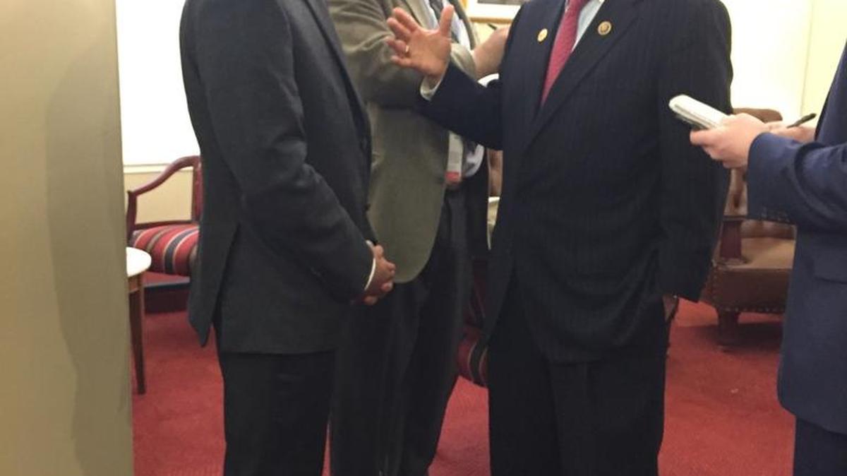 Idaho pastor Saeed Abedini with North Carolina Rep. Robert Pittenger during a reception Thursday in the Lincoln Room of the U.S. Capitol. Abedini spent three years in an Iranian prison. He was released in an exchange with the United States.