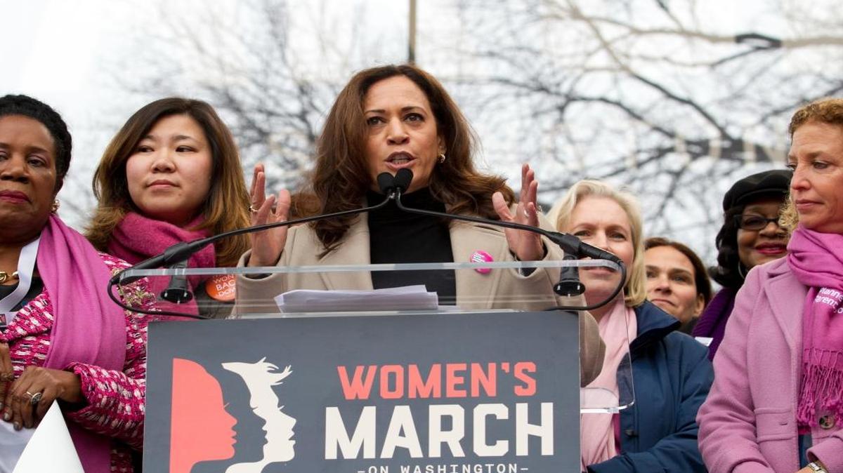 Sen. Kamala Harris, D-Calif., speaks during the Women's March on Washington, Jan. 21, 2017 in Washington.