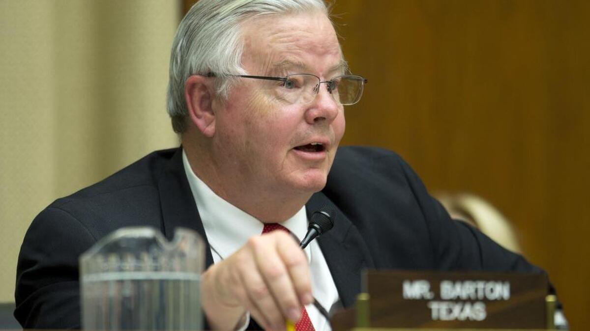 FILE - In this April 1, 2014, file photo, Rep. Joe Barton, R-Texas, questions David Friedman, the acting head of the National Highway Traffic Safety Administration, during his testimony on Capitol Hill in Washington before the House Energy and Commerce subcommittee on Oversight and Investigation.