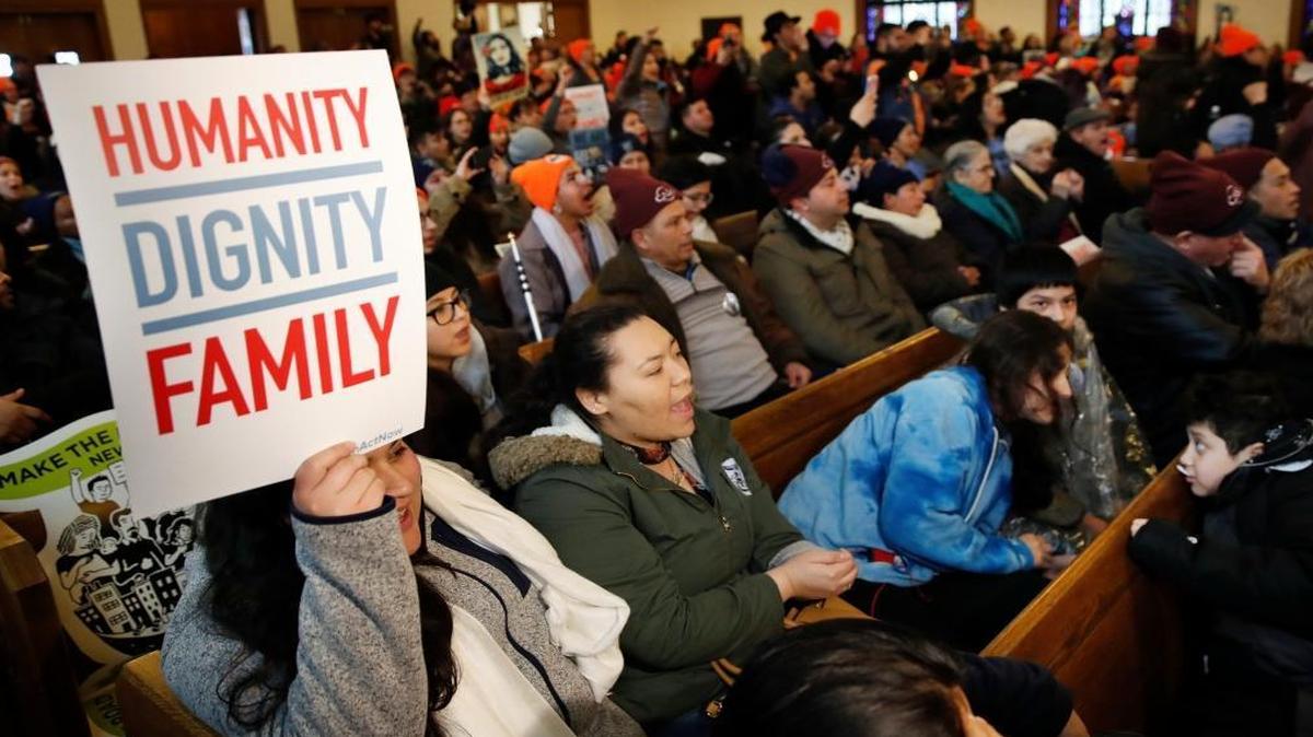 People rally in support of the Deferred Action for Childhood Arrivals (DACA) program Wednesday at the Lutheran Church of the Reformation near the Capitol in Washington.