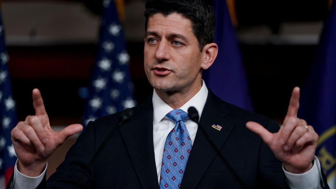 House Speaker Paul Ryan of Wis. speaks at a news conference on Capitol Hill.