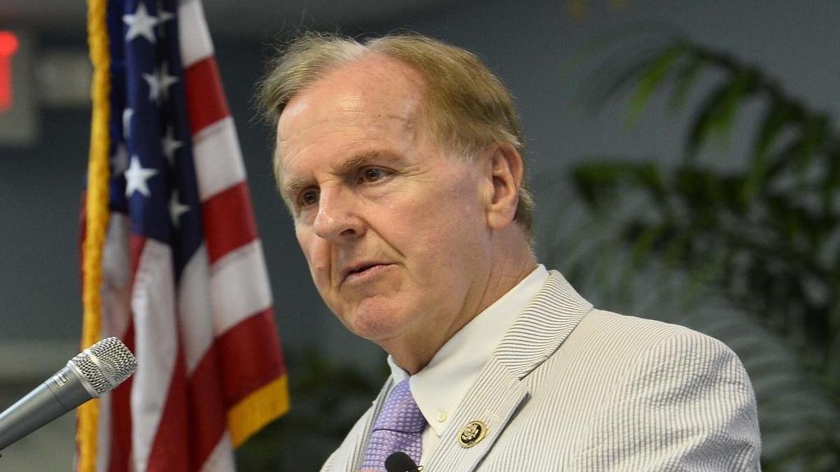 Congressman Robert Pittenger speaks during a town hall meeting in the Chapel of Reformed Theological Seminary in Charlotte, N.C., on Aug. 24, 2015.