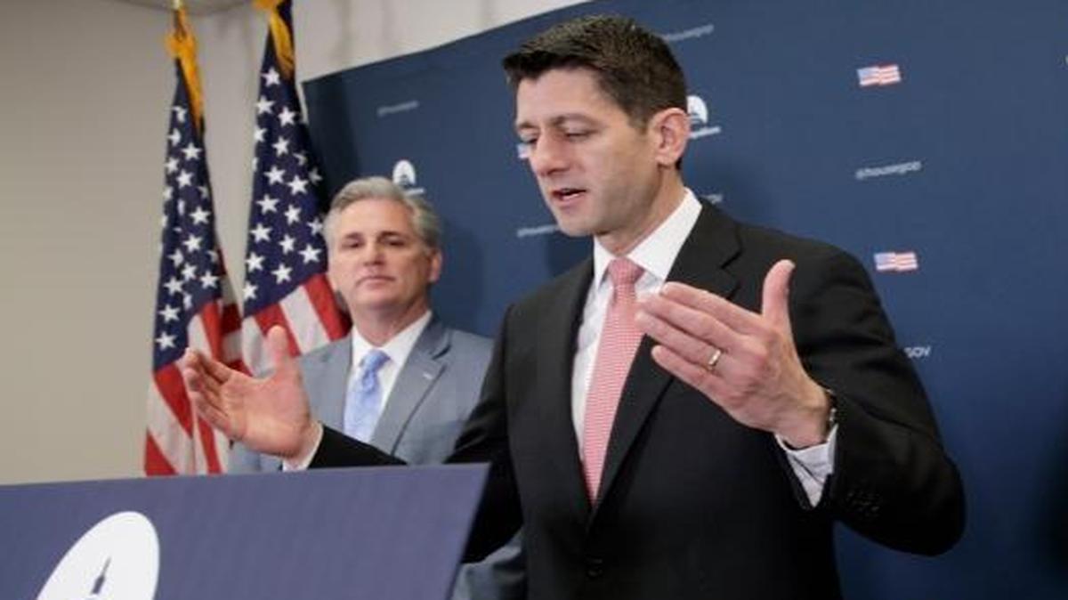 House Speaker Paul Ryan, R-Wis., joined by, from left, House Majority Leader Kevin McCarthy, R-Calif., Rep. Cathy McMorris Rodgers, R-Wash., and House Majority Whip Steve Scalise, R-La., talks about getting past last week's failure to pass a health care overhaul bill and rebuilding unity in the Republican Conference, Tuesday, March 28, 2017, on Capitol Hill in Washington.