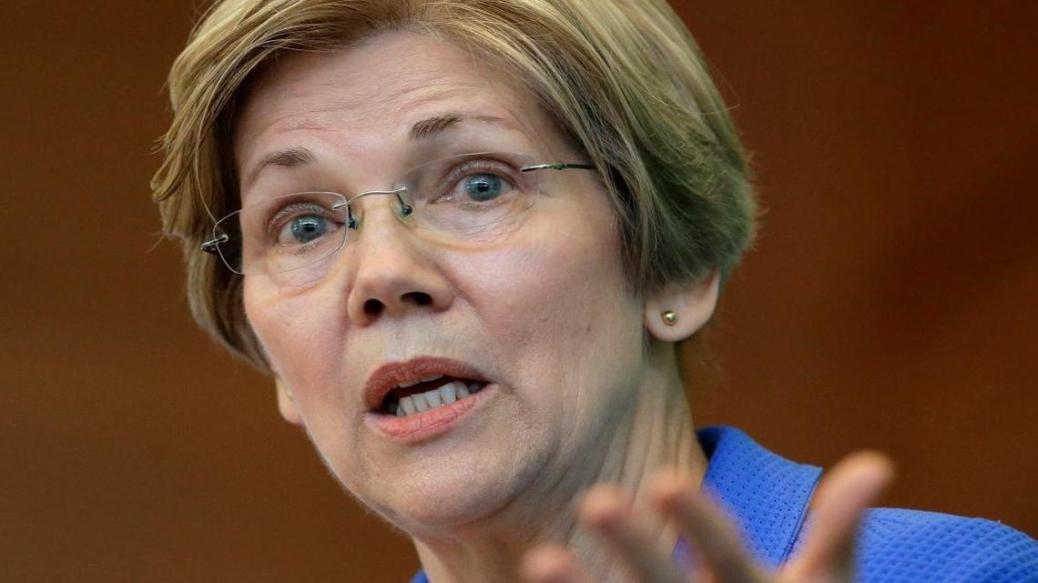 Sen. Elizabeth Warren, D-Mass., addresses business leaders during a New England Council luncheon in Boston.