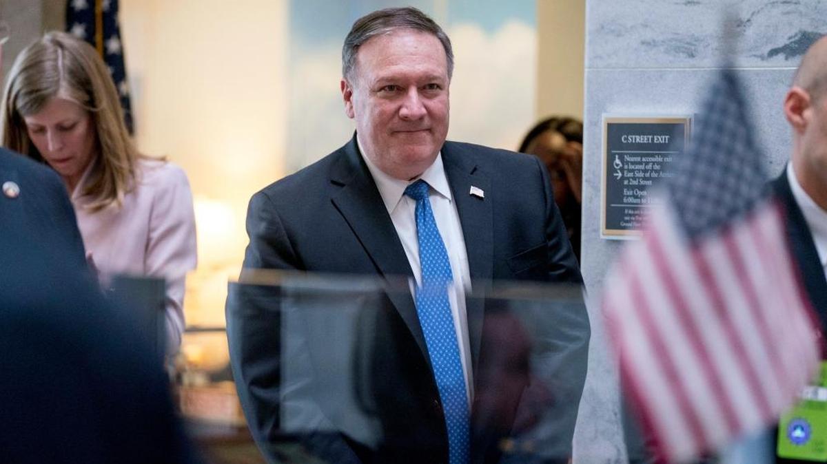 Secretary of State nominee Mike Pompeo leaves a meeting with Sen. Angus King, Ind,-Maine, on Capitol Hill in Washington on Monday.