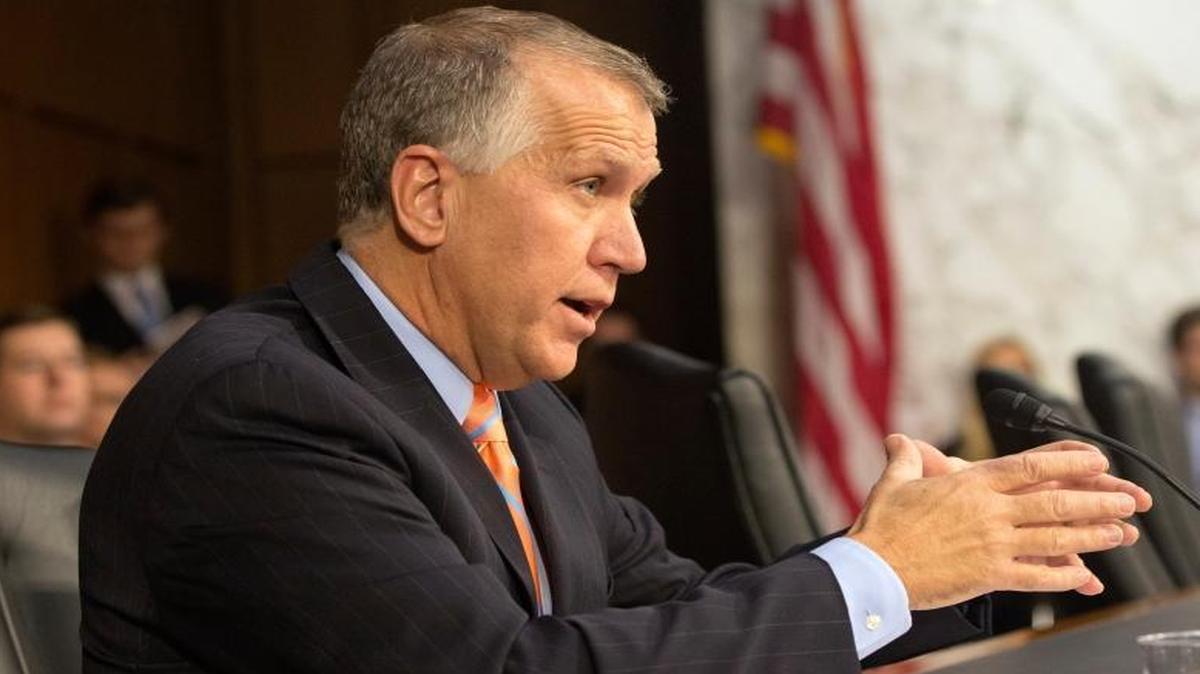 Senate Judiciary Committee member, Sen. Thom Tillis, R-N.C., asks a questions of attorney general nominee Loretta Lynch on Capitol Hill in Washington, Jan. 28, 2015.