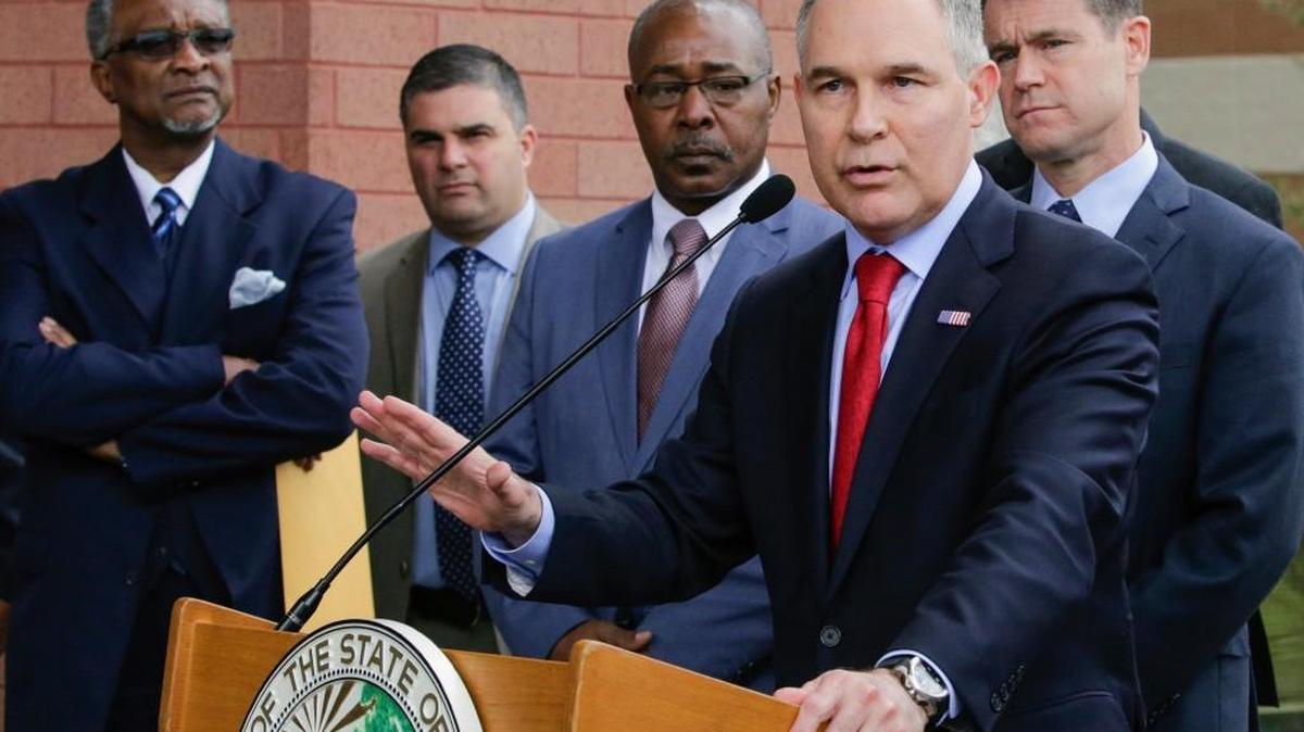 Environmental Protection Agency Administrator Scott Pruitt speaks at a news conference Wednesday, April 19, 2017, in East Chicago, Ind., following a tour of a public-housing complex where roughly 1,000 people were ordered evacuated because of lead contamination.
