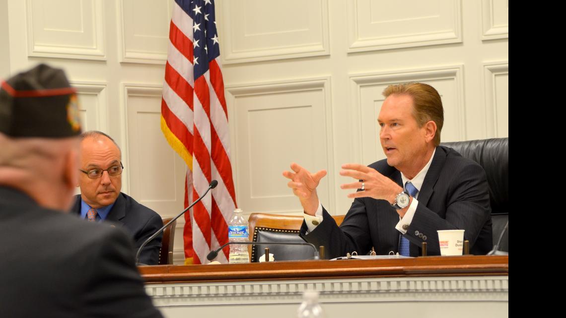 
U.S. Rep Vern Buchanan, a Republican from Sarasota, questions witnesses during a special meeting of Florida members of the U.S. House of Representatives to explore veterans’ health care in the state, during a special hearing June 12, 2014. On the left is Rep. Ted Deutch, a Democrat from West Boca Raton.
