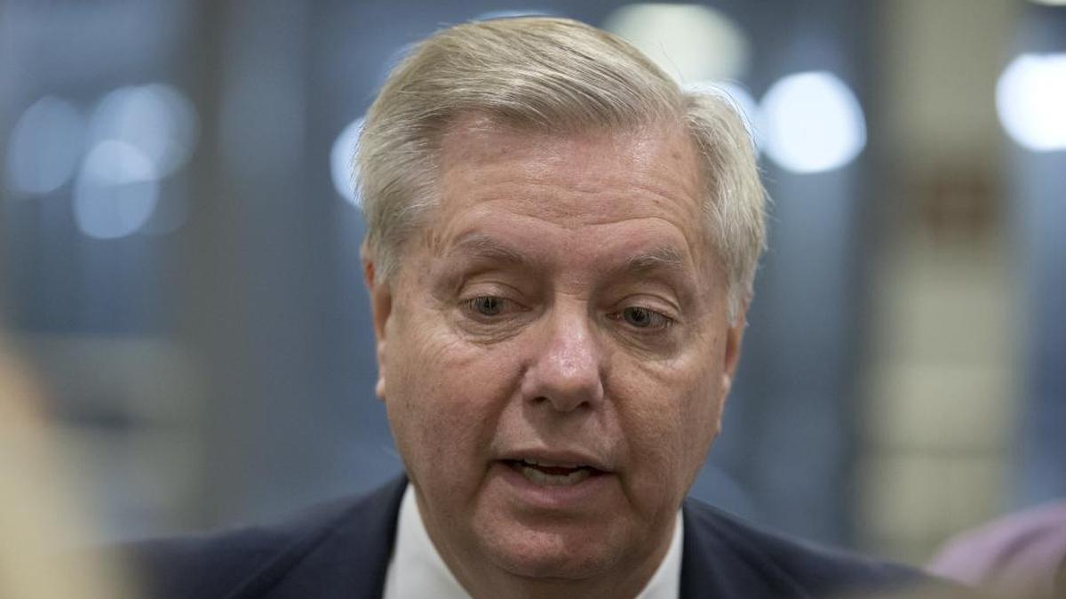Sen. Lindsey Graham, R-N.C., talks with reporters on Capitol Hill, Monday, June 20, 2016 in Washington. A divided Senate hurtled Monday toward an election-year stalemate over curbing guns, eight days after Orlando's mass shooting horror intensified pressure on lawmakers to act but left them gridlocked anyway, even over restricting firearms for terrorists.