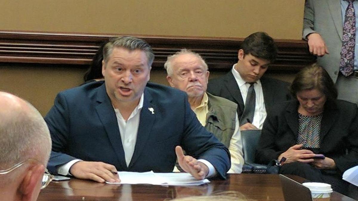 Paton Blough addresses state senators while advocating for requiring additional training in mental health for law enforcement officers in Columbia, S.C., on March 6, 2017.
