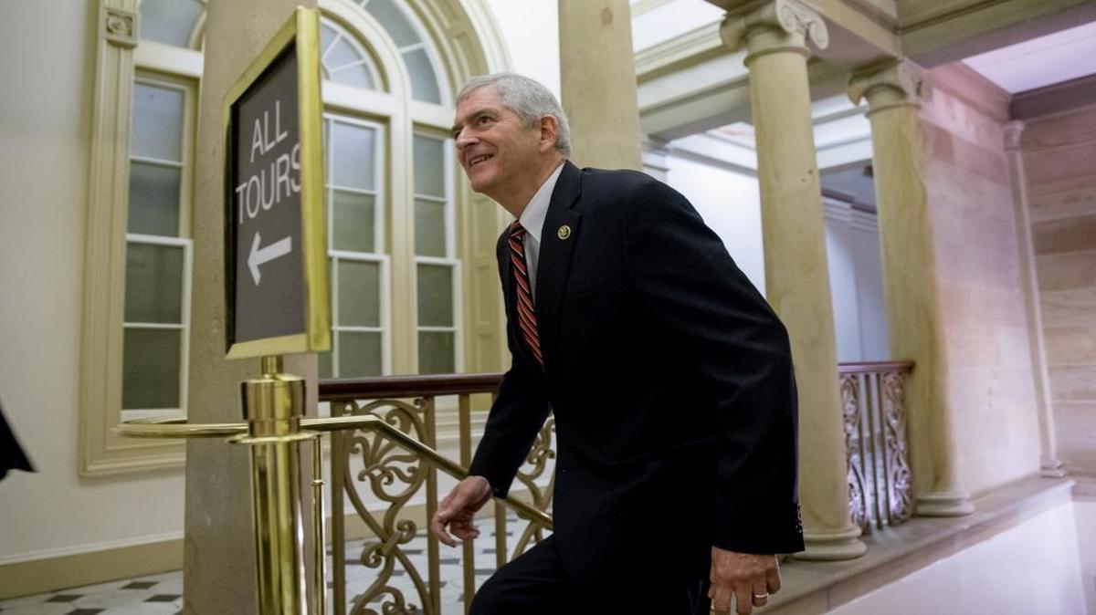 
Rep. Daniel Webster, R-Fla. leaves a House Republican special leadership election meeting in Washington on Thursday, Oct. 8, 2015. 
