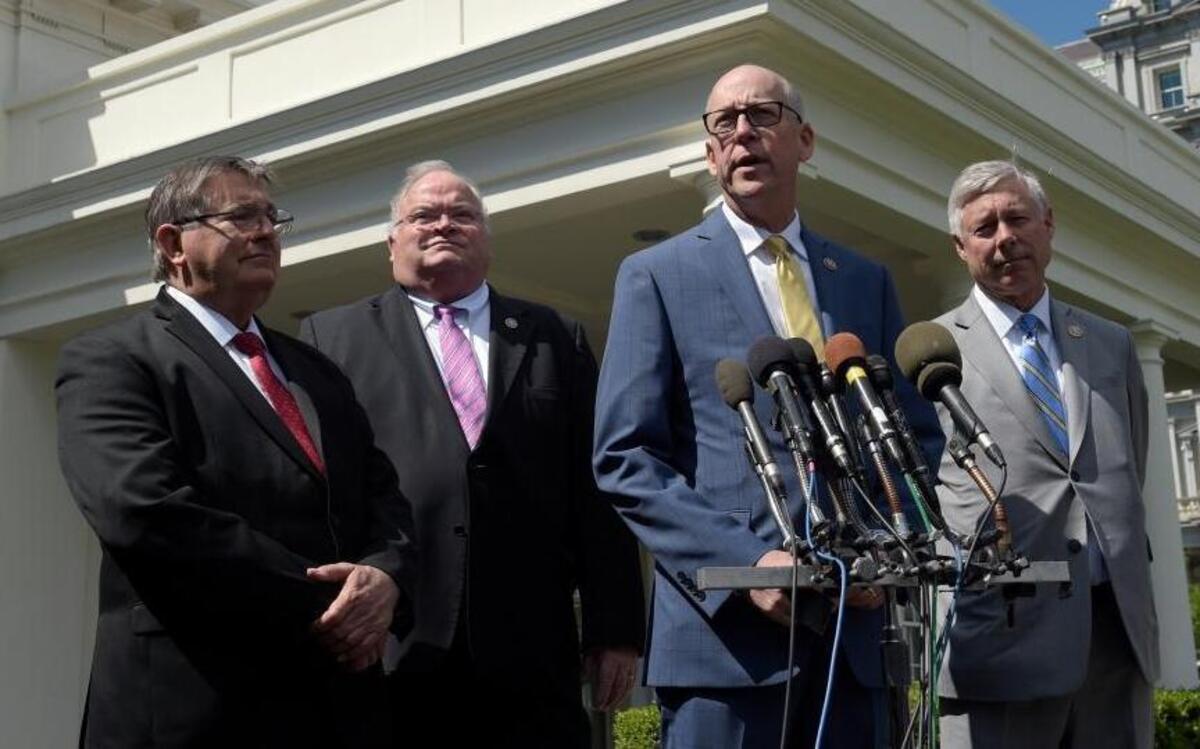 Rep. Greg Walden, R-Ore., speaks to reporters outside the White House in Washington, Wednesday, May 3, 2017, following a meeting with President Donald Trump on health care revisions. From left are Reps. Michael Burgess, R-Texas, Billy Long, R-Mo., and Fred Upton, R-Mich.