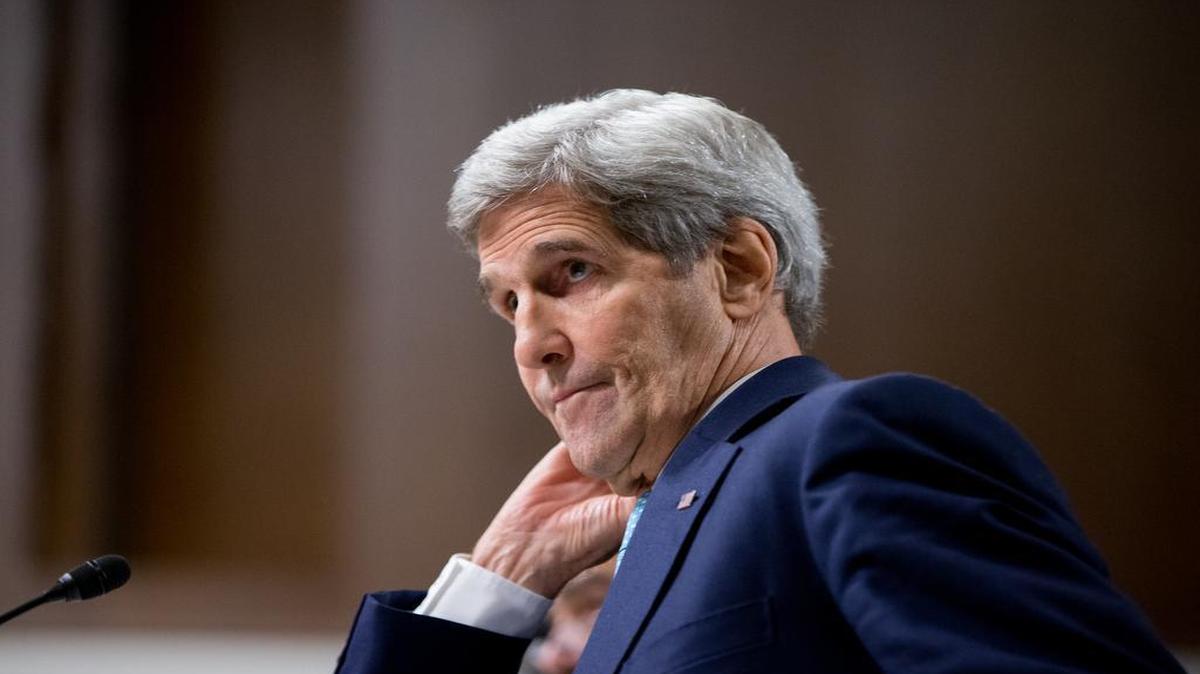 
Secretary of State John Kerry looks exasperated during often angry Senate hearing.
